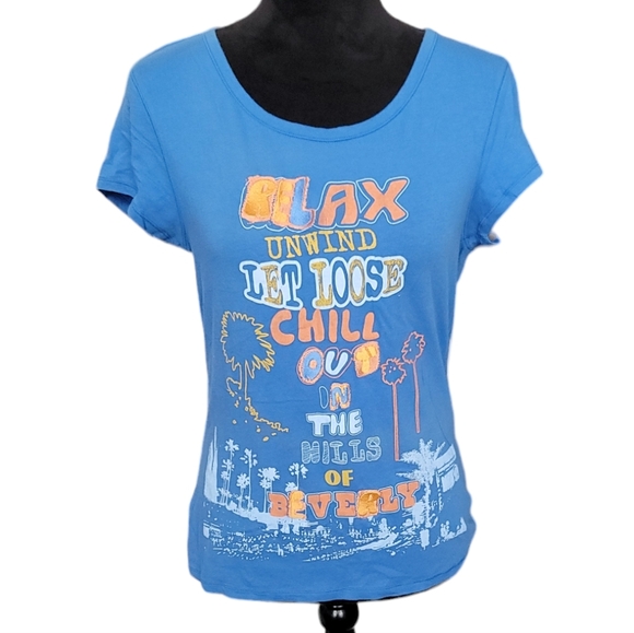 Vintage Y2K Xhilaration Relax In Beverly Hills Soft Blue Sleep Top Size Large - Picture 1 of 6